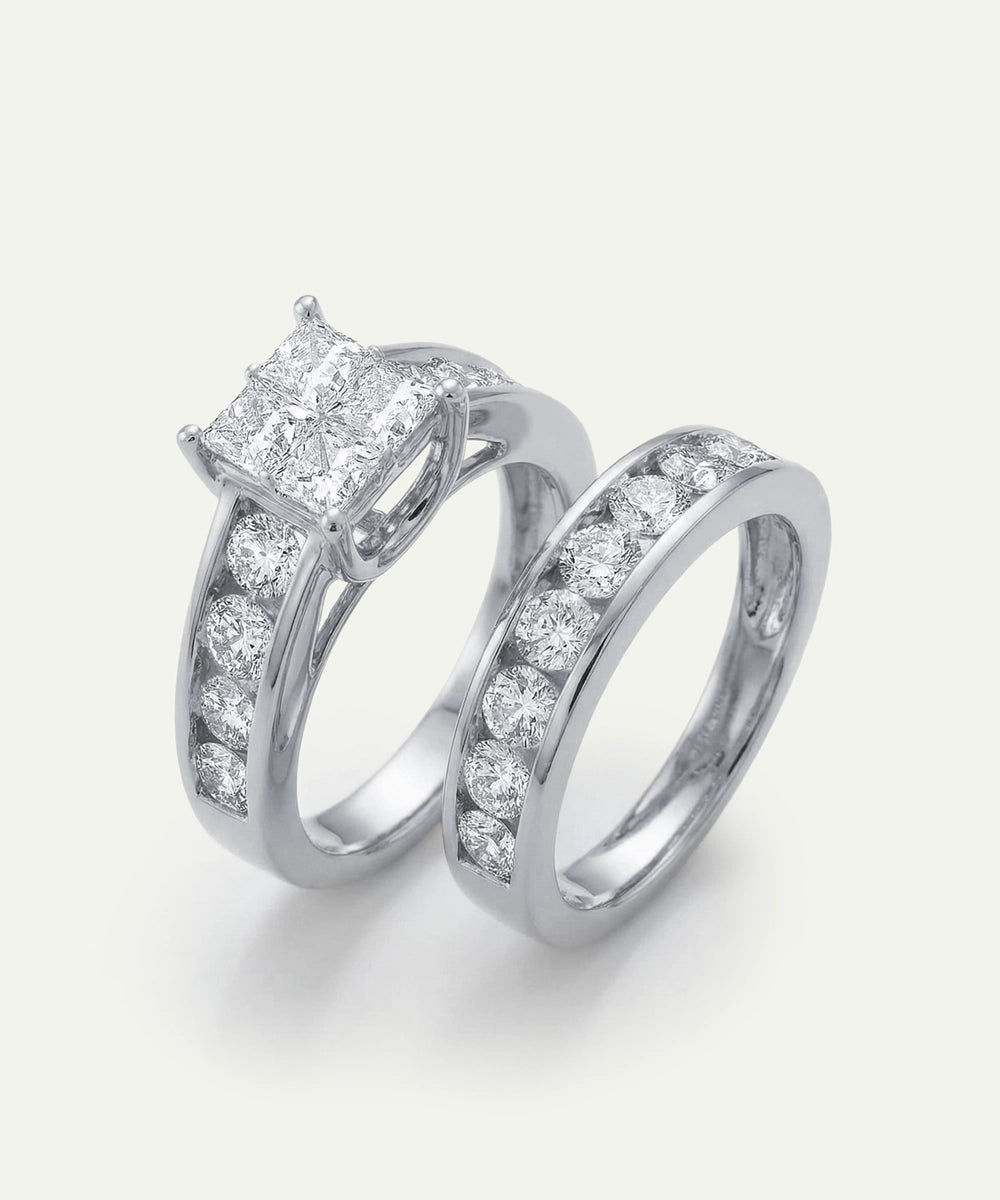 Pair of diamond rings on a white background