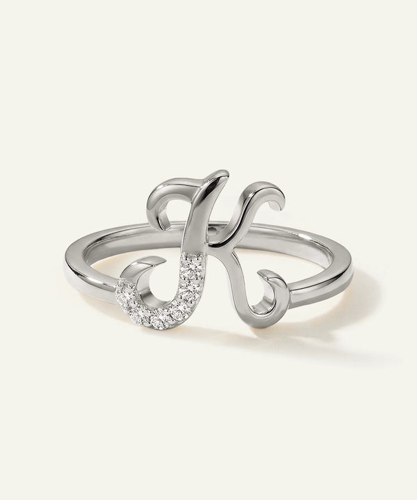Silver ring with a decorative design on a white background