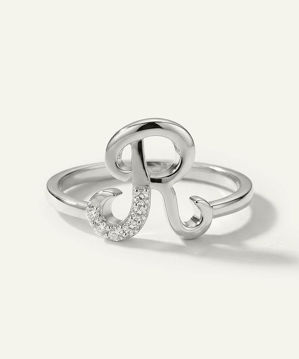 Silver ring with a decorative design on a white background