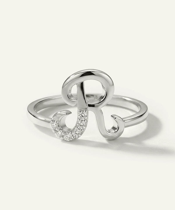 Silver ring with a decorative design on a white background