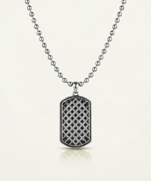 Link N Lock® Black Cubic Zirconia Stainless Steel Dog Tag Pendant with 19.6 inch Bead Chain