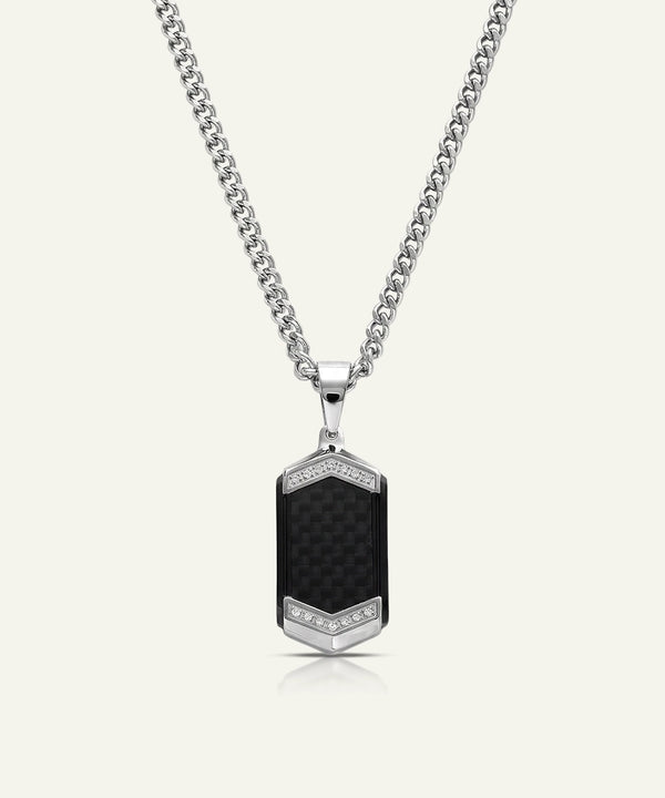 Link N Lock® Cubic Zirconia Stainless Steel Dog Tag Pendant with 24 inch Curb Chain