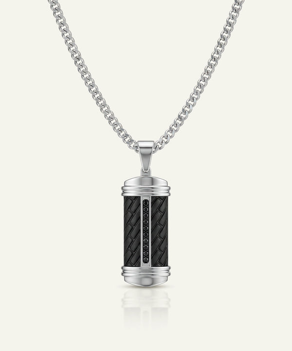 Link N Lock® Black Cubic Zirconia Stainless Steel Dog Tag Pendant with 24 inch Curb Chain