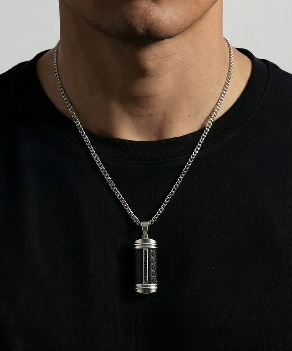 Link N Lock® Black Cubic Zirconia Stainless Steel Dog Tag Pendant with 24 inch Curb Chain
