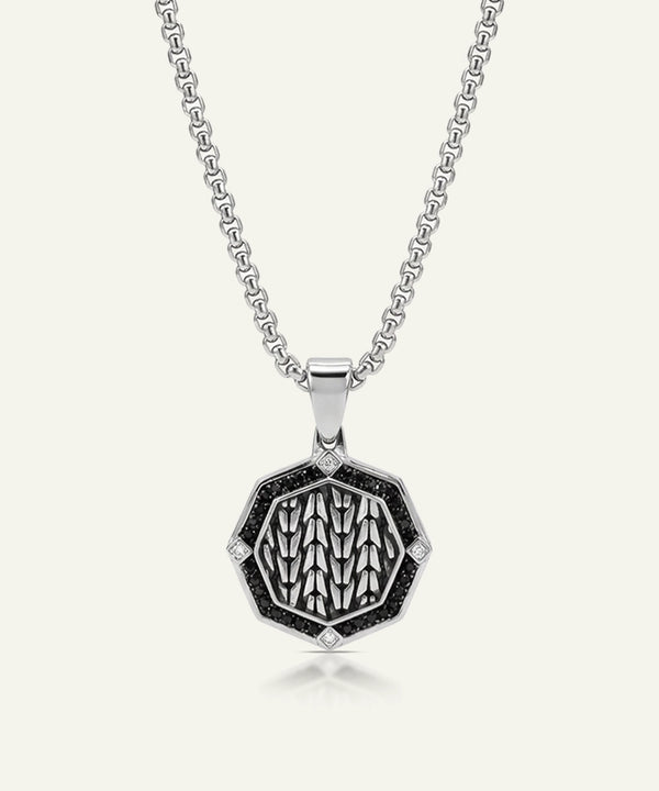 Link N Lock® Black Cubic Zirconia Octagonal Medallion Pendant with 24 inch Round Box Chain