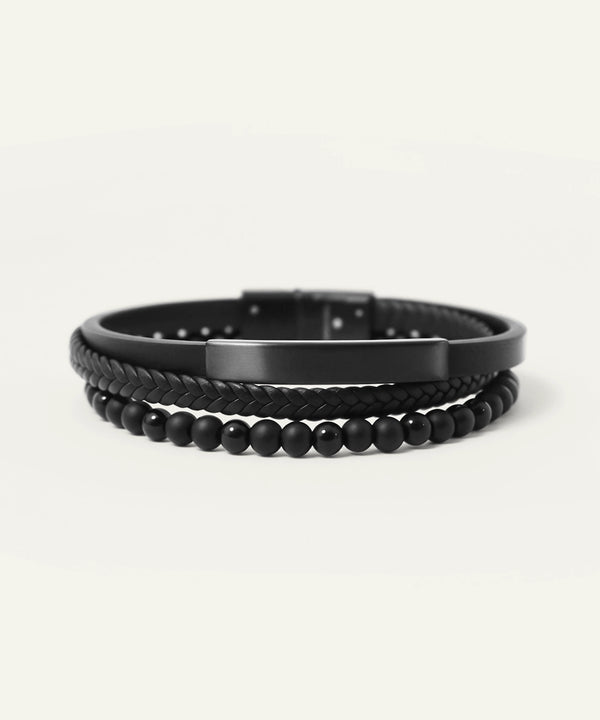 Link N Lock® Men's Triple Band Leather Bracelet with Beads