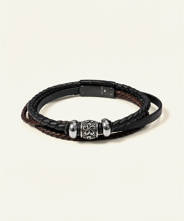 Link N Lock® Men's Braided 3-Band Leather Bracelet with Beads