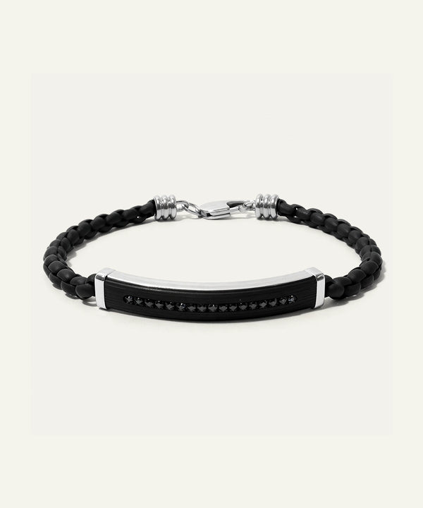 Link N Lock® Black CZ Leather & Stainless Bracelet