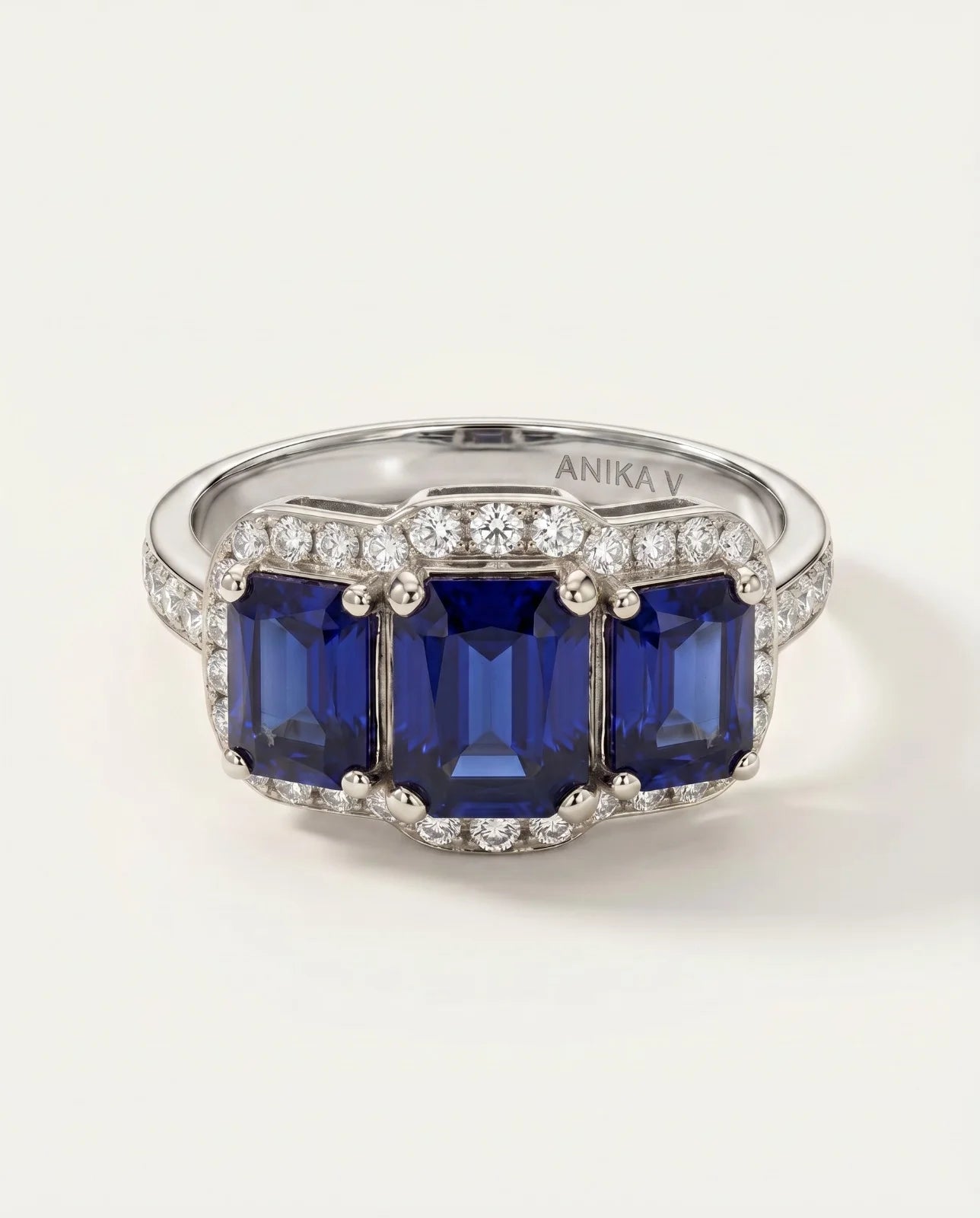 Aanika V. Sapphire & Diamond Halo Ring - 3.75 Ct. T.W.