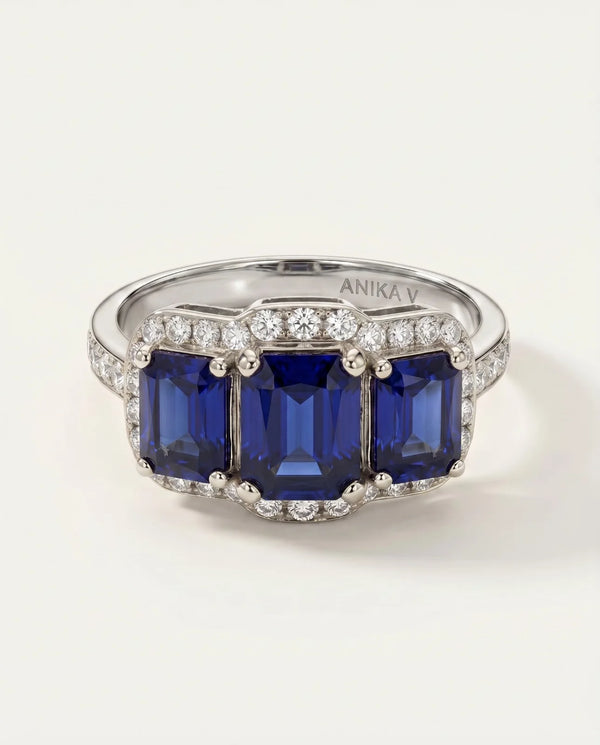 Aanika V. Sapphire & Diamond Halo Ring - 3.75 Ct. T.W.