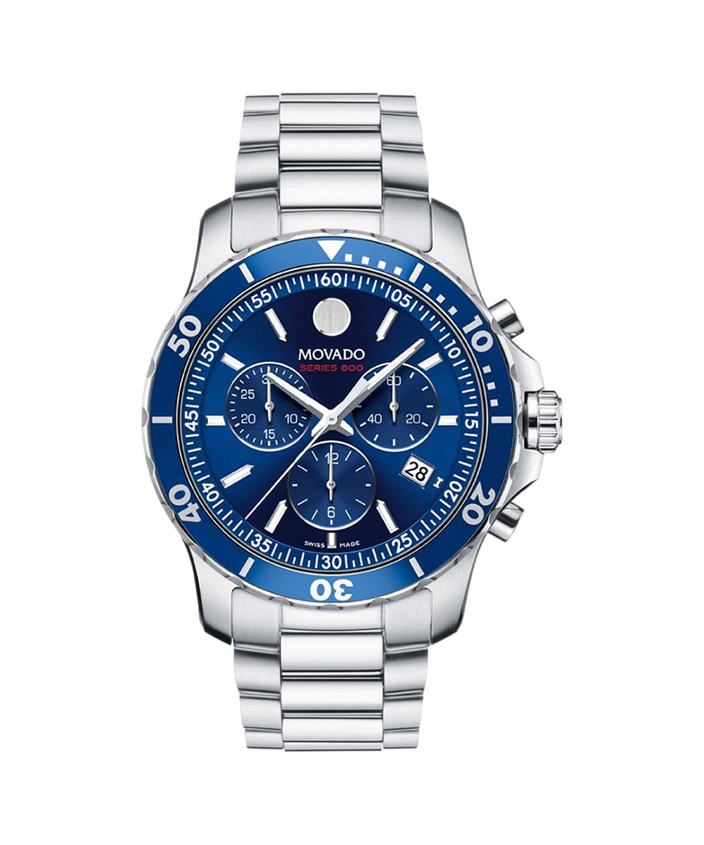 Novado watch with blue dial and silver bracelet on a white background