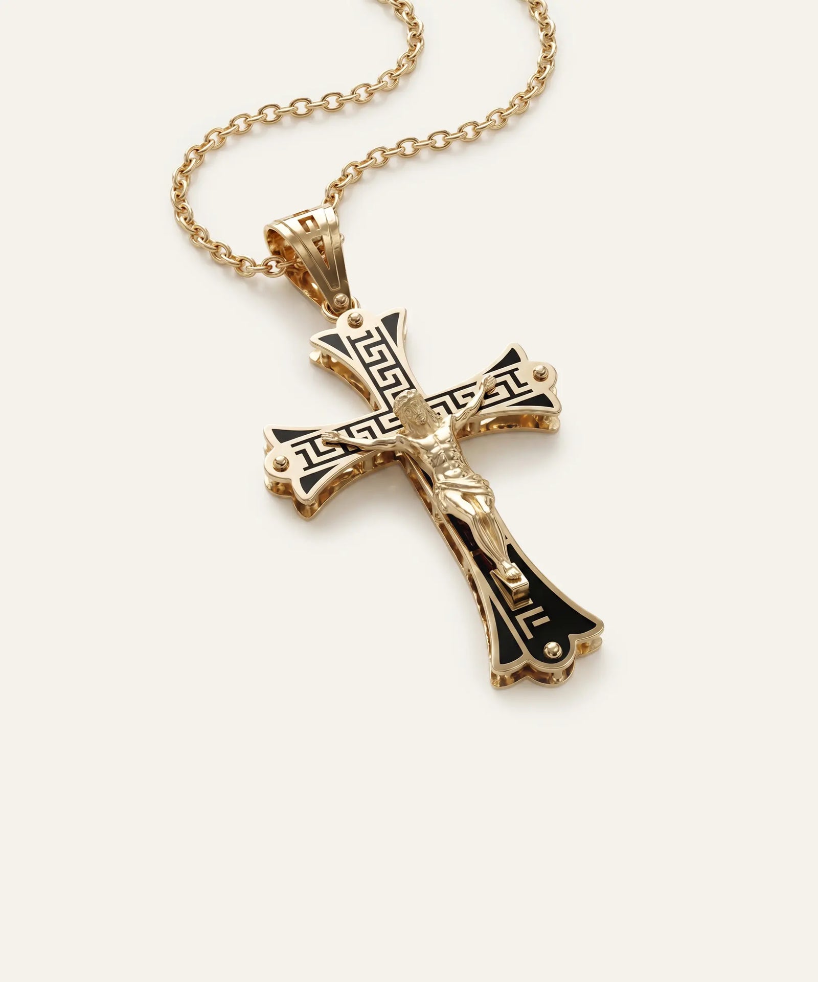 Oroventi Black Enamel Crucifix Cross Pendant