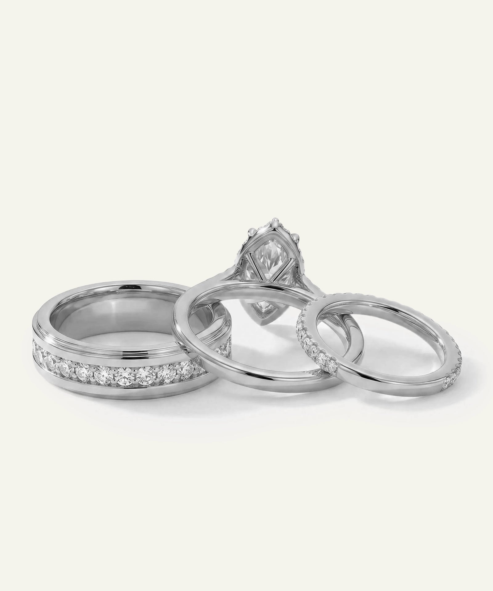 Three diamond rings on a white background