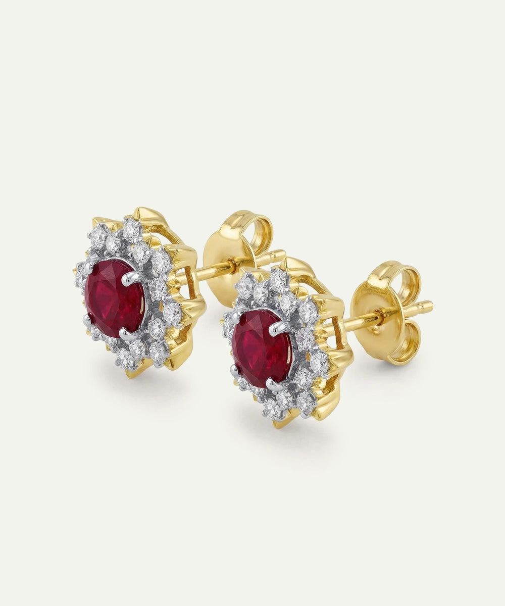 Aanika V. Ruby & Diamond Floral Cluster Studs - 2.50 Ct. T.W.