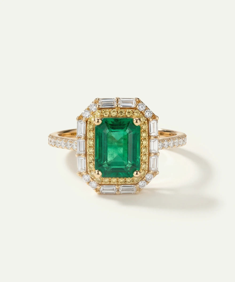 Aanika V. Emerald & Diamond Double Halo Ring - 1.85 Ct. T.W.