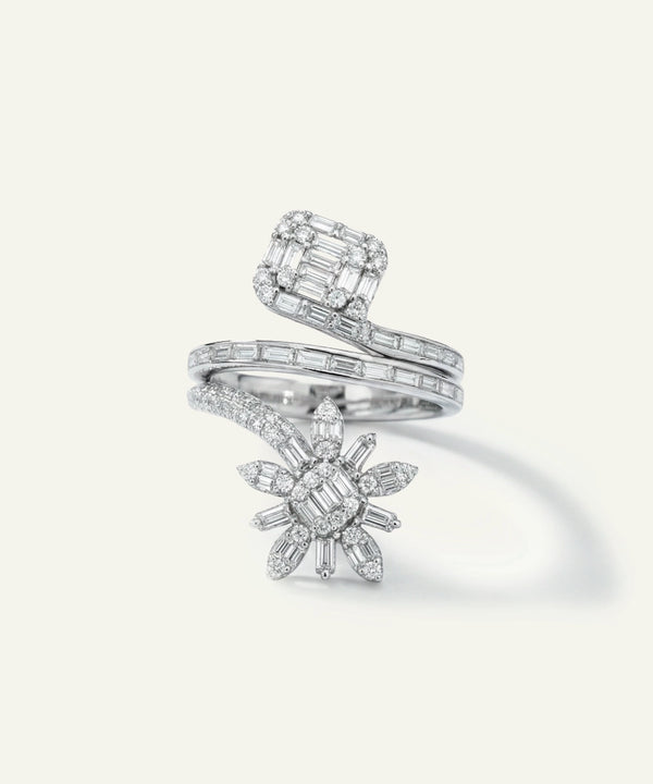 Two diamond rings on a light gray background