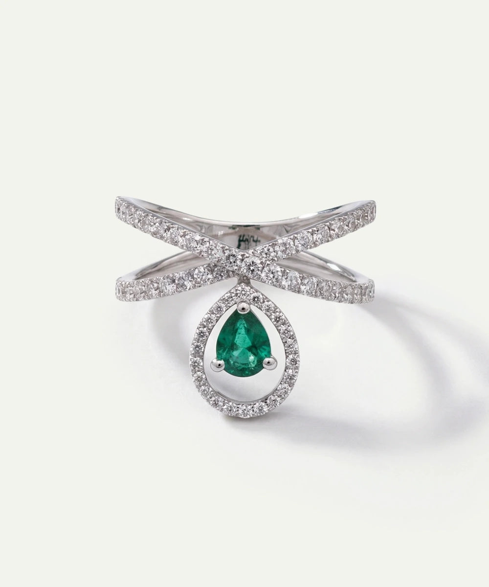 Aanika V. Emerald & Diamond Crossover Drop Ring - 1 Ct. T.W.
