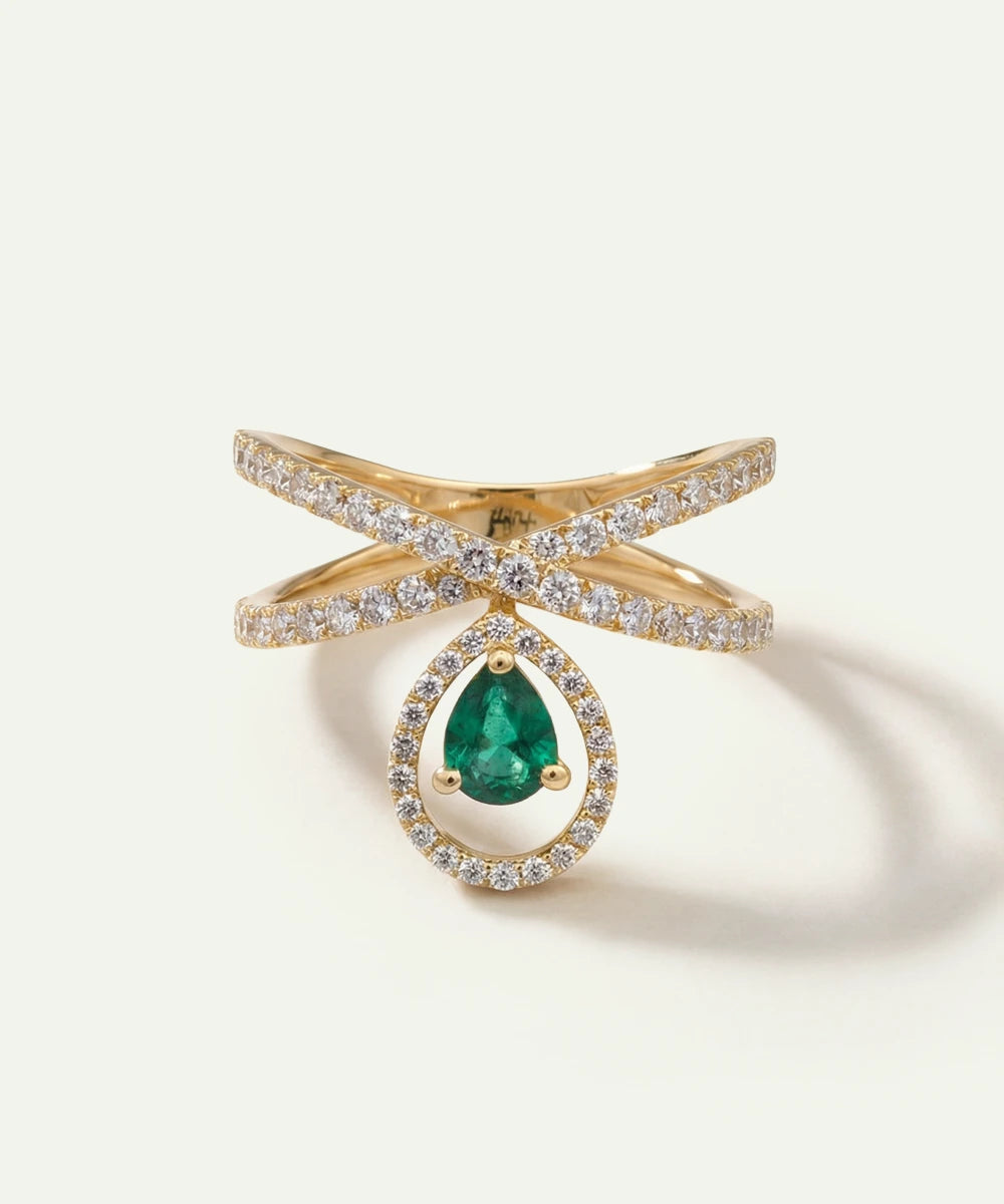 Aanika V. Emerald & Diamond Crossover Drop Ring - 1 Ct. T.W.