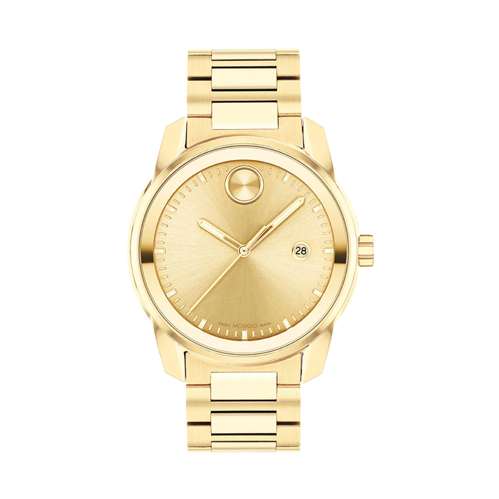 Gold watch with a white background