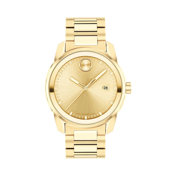 Gold watch with a white background