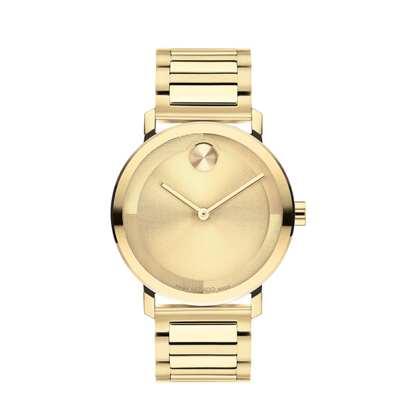 Gold watch with a white background