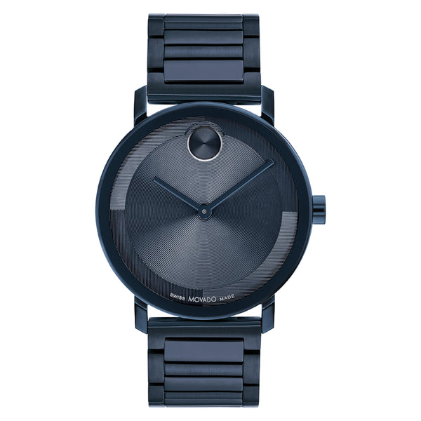 Black wristwatch with brand logo on a white background