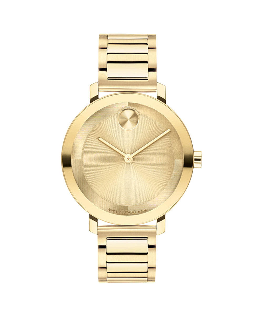 Gold watch with a white background