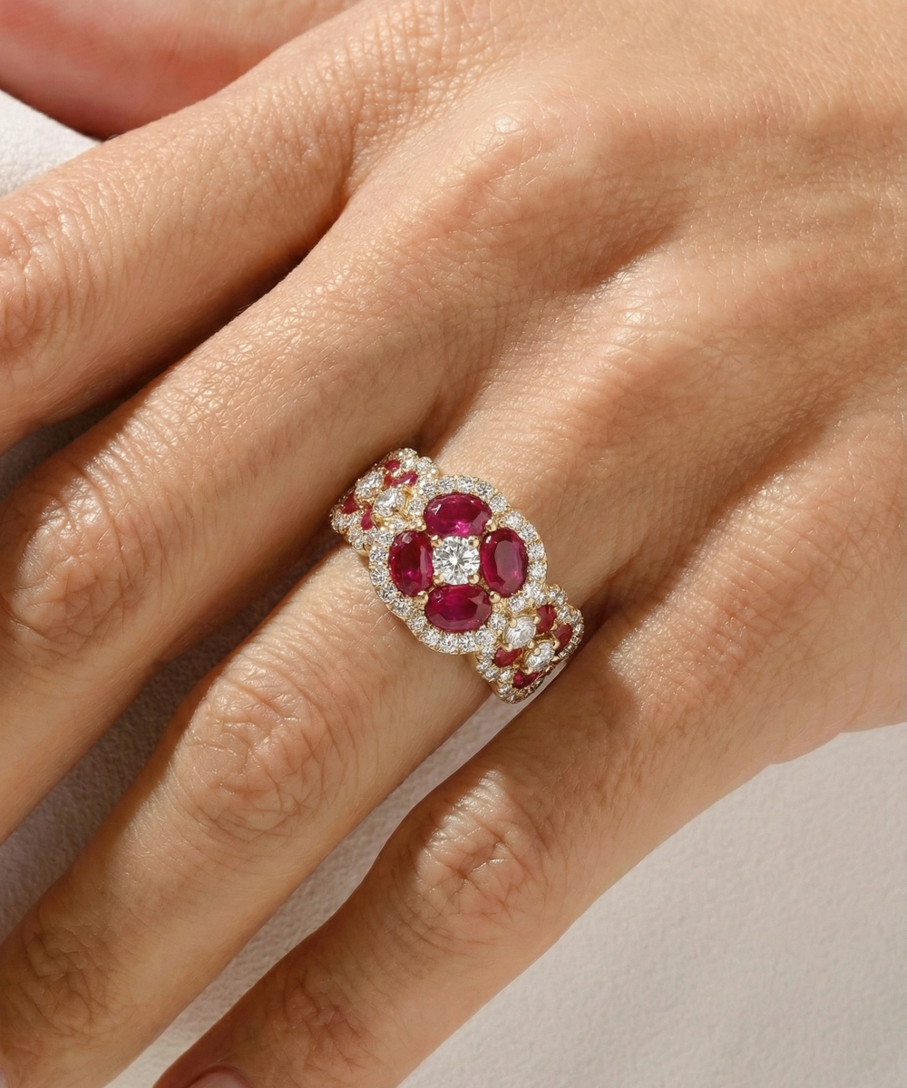 Aanika V. Ruby & Diamond Cluster Ring - 2.1 Ct. T.W.