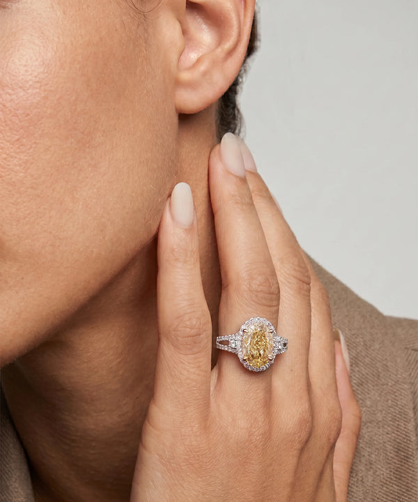 Ovani® Lab-grown Yellow Diamond Oval Halo Bridal Ring -  4.85 Ct. T.W.
