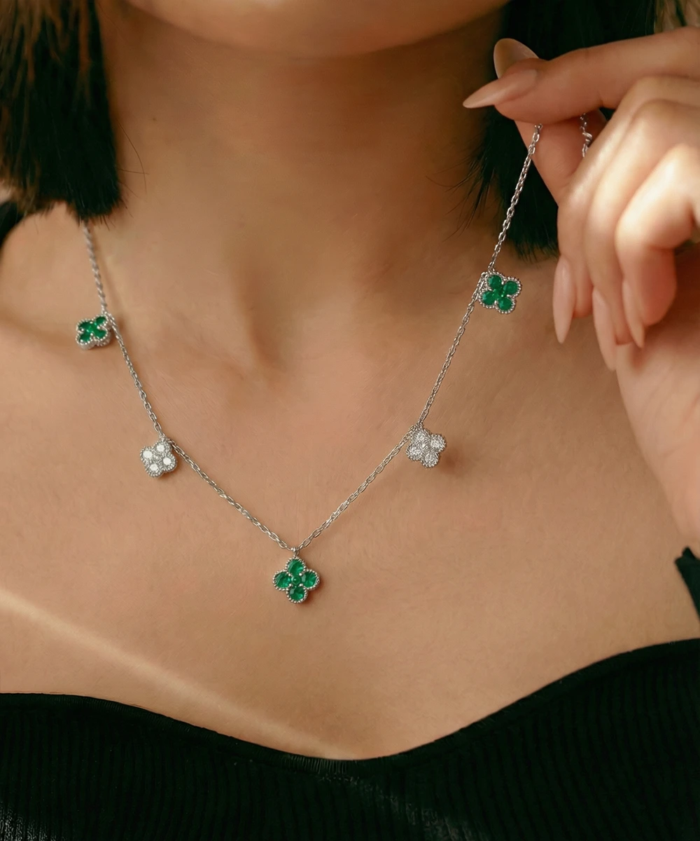 Aanika V. Emerald & Diamond Floral Station Necklace - 1.04 Ct. T.W.
