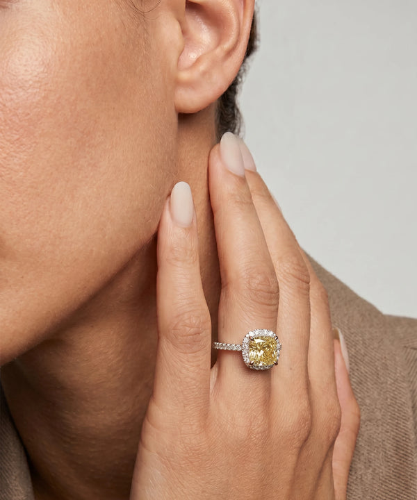 Ovani® Lab-grown Yellow Diamond Cushion Halo Bridal Ring -  4.37 Ct. T.W.