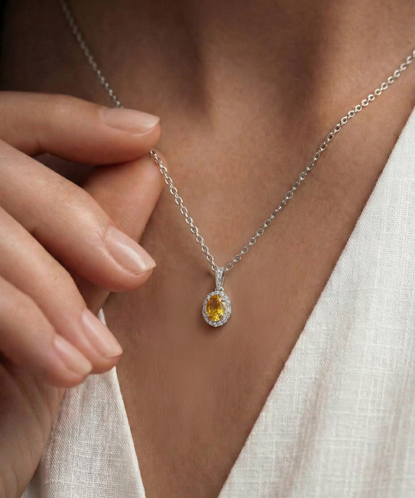 Love Spell® Lab-grown Diamond and Citrine Halo Pendant - 0.15 Ct. T.W.