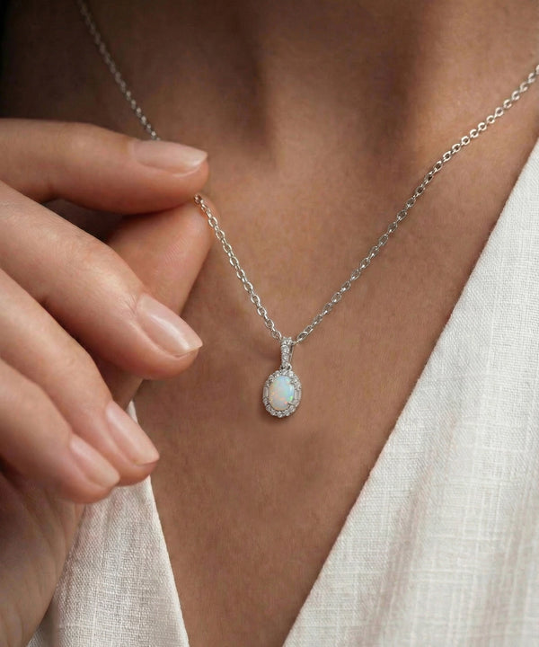 Love Spell® Lab-grown Diamond and Opal Halo Pendant - 0.15 Ct. T.W.