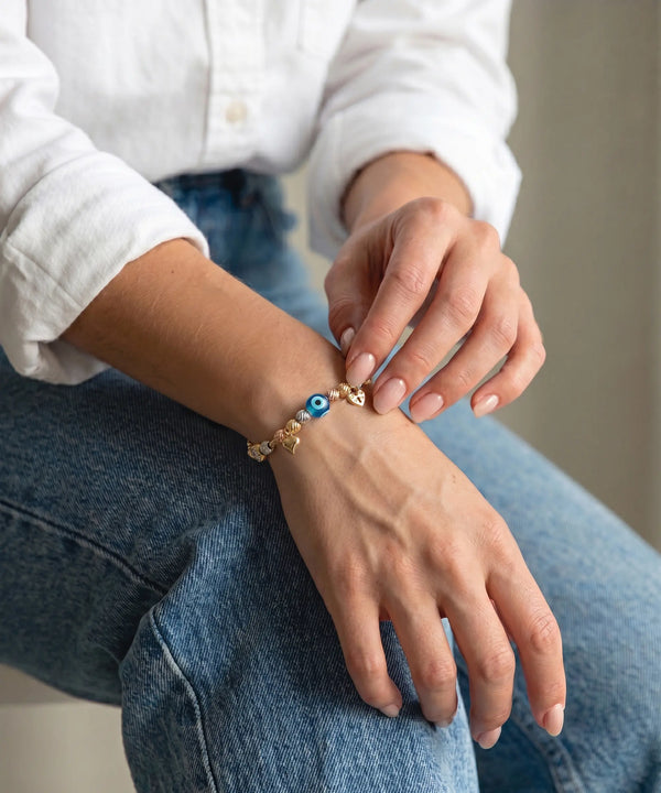 Oroventi CZ Evil Eye Bracelet with Heart Charms