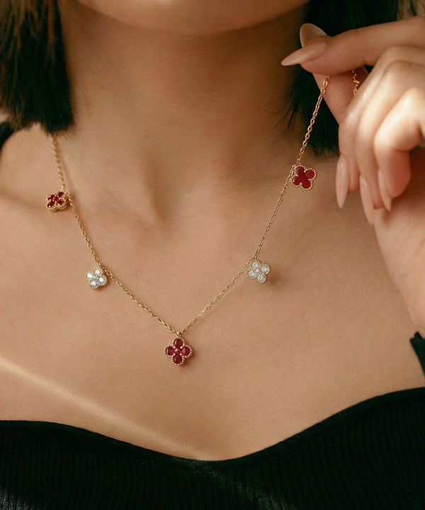 Aanika V. Ruby & Diamond Floral Station Necklace - 1.15 Ct. T.W.