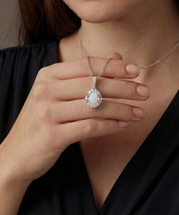 Love Spell® Lab-grown Diamond and Opal Halo Pendant - 0.20 Ct. T.W.