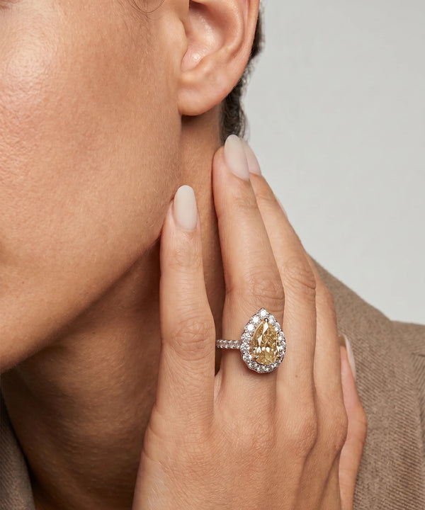 Ovani® Lab-grown Yellow Diamond Pear Halo Bridal Ring -  2.92 Ct. T.W.