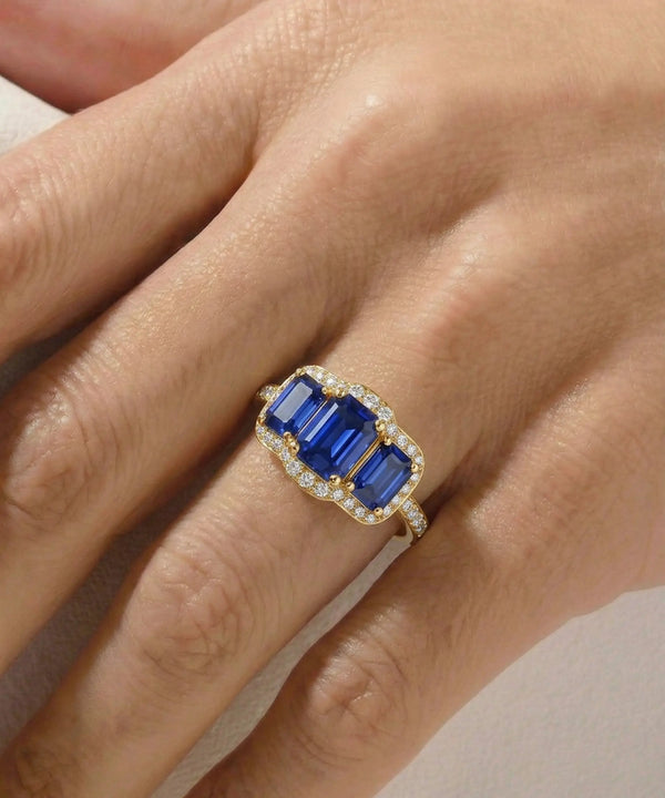 Aanika V. Sapphire & Diamond Halo Ring - 3.75 Ct. T.W.