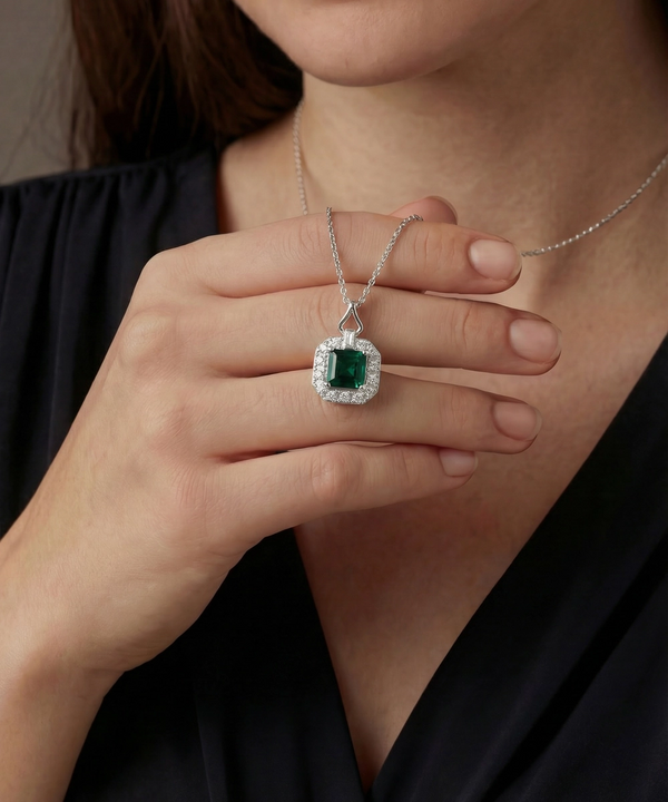 Love Spell® Lab-grown Diamond and Emerald Halo Pendant - 0.25 Ct. T.W.