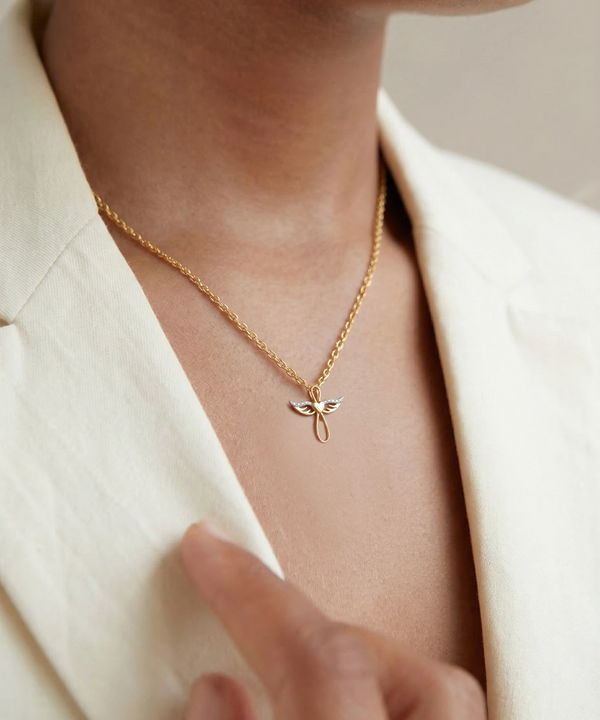 Love Spell® Lab-grown Diamond Angel Wing with Heart Cross Pendant - 0.10 Ct. T.W.