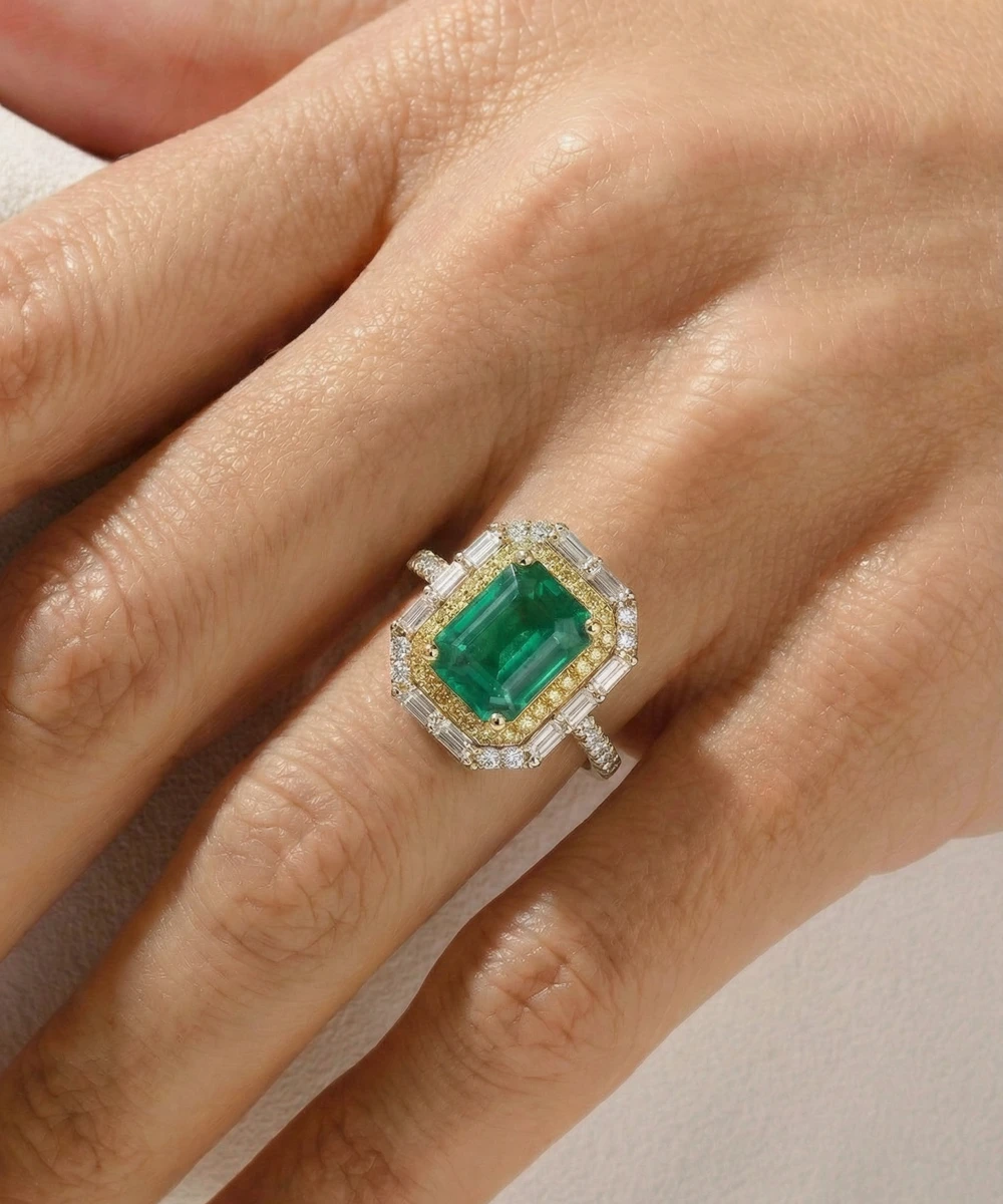 Aanika V. Emerald & Diamond Double Halo Ring - 1.85 Ct. T.W.