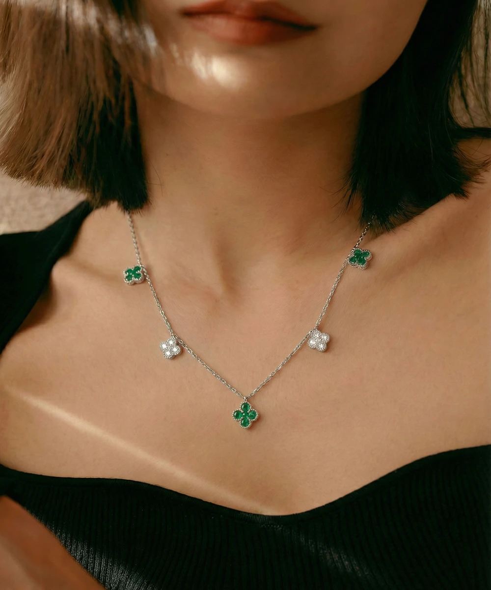 Aanika V. Emerald & Diamond Floral Station Necklace - 1.04 Ct. T.W.