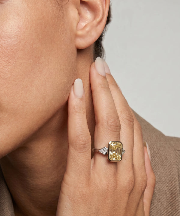 Ovani® Lab-grown Yellow Diamond Emerald Bezel Bridal Ring -  4.61 Ct. T.W.