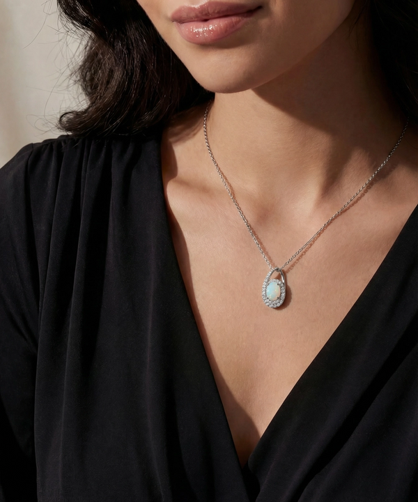 Love Spell® Lab-grown Diamond and Opal Pendant - 0.25 Ct. T.W.