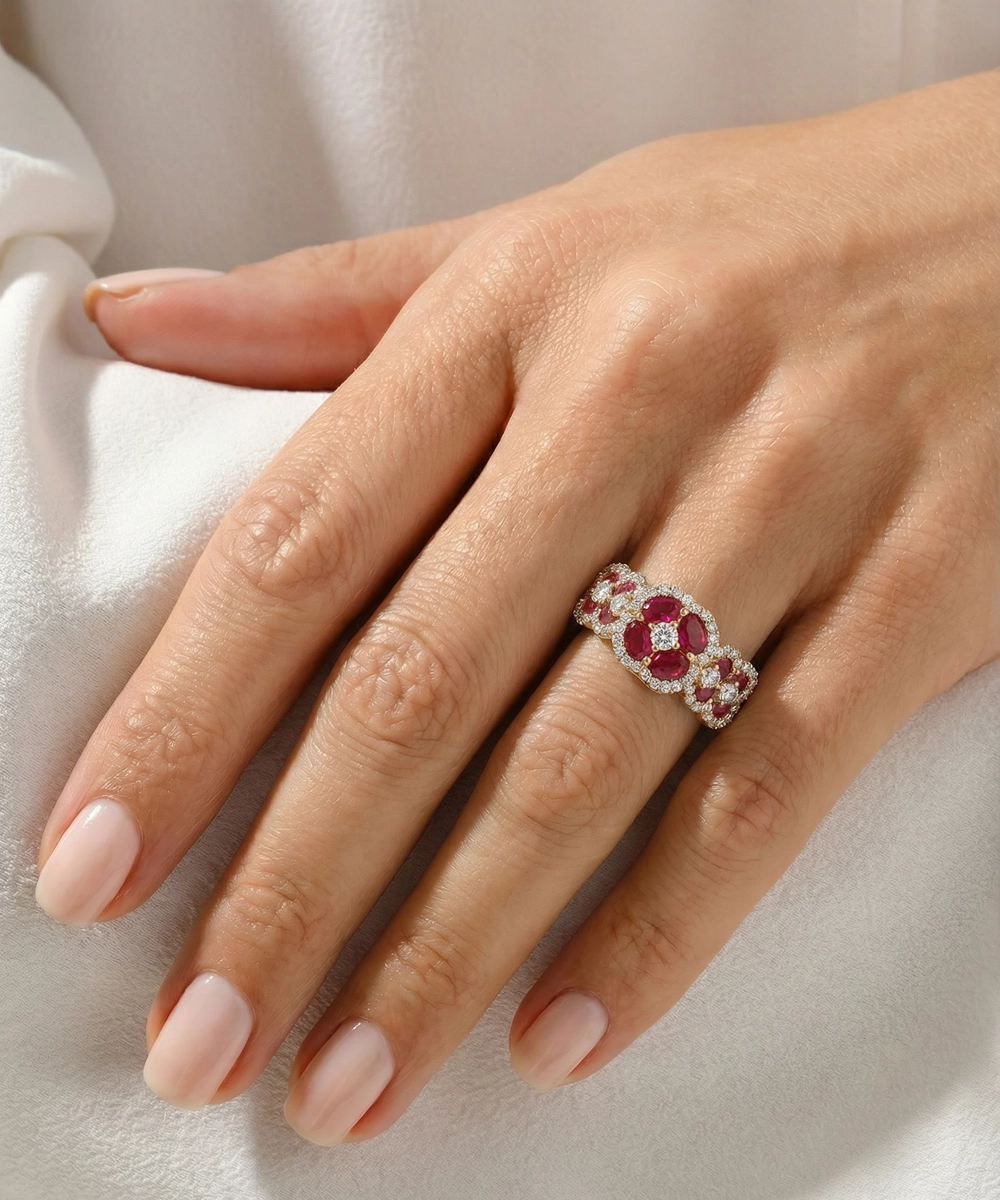 Aanika V. Ruby & Diamond Cluster Ring - 2.1 Ct. T.W.