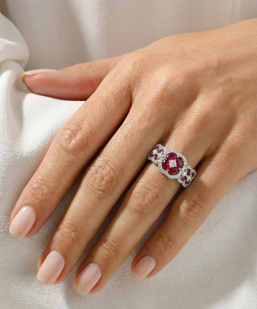 Aanika V. Ruby & Diamond Cluster Ring - 2.1 Ct. T.W.