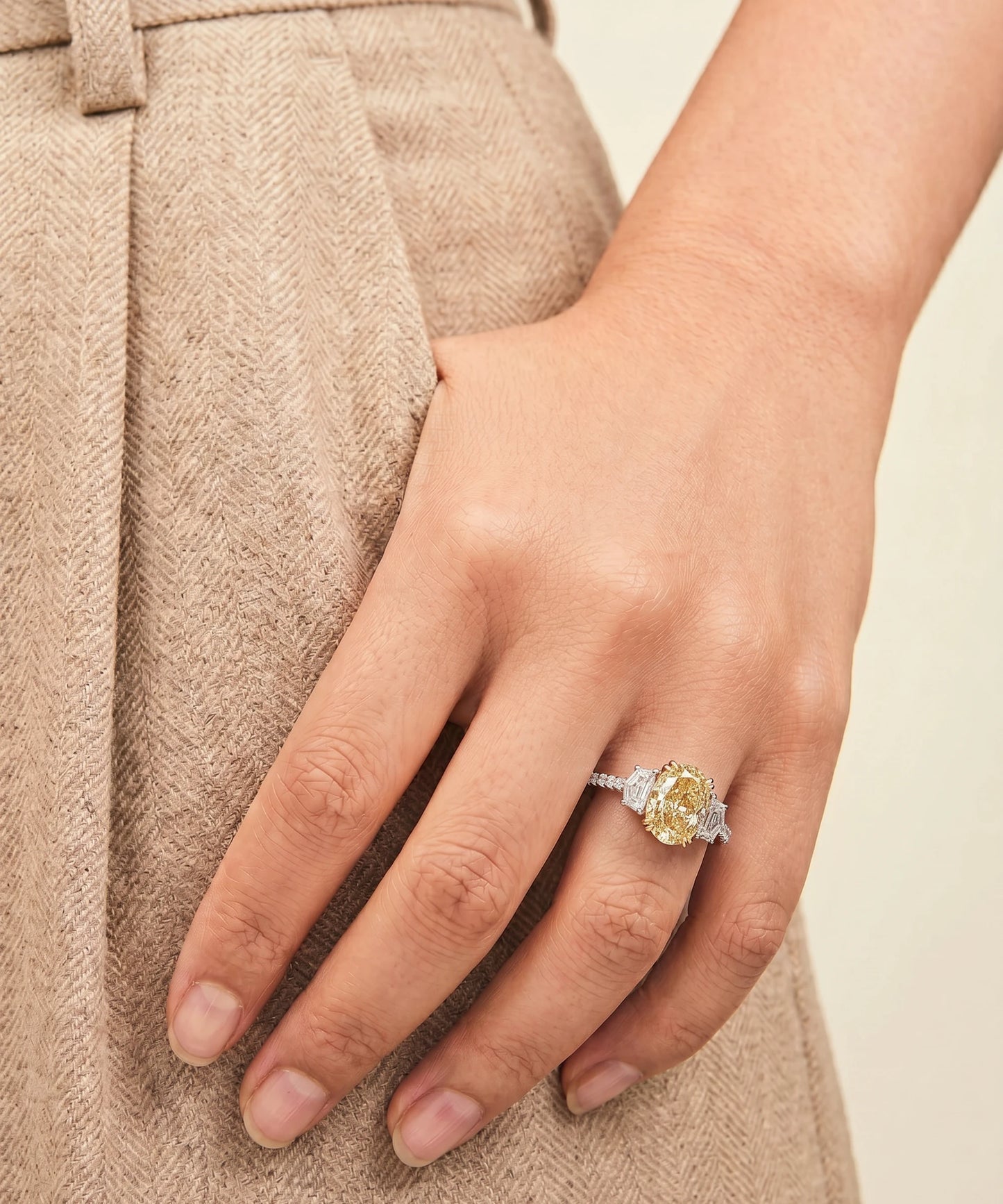 Ovani® Lab-grown Yellow Diamond Oval Bridal Ring -  7.17 Ct. T.W.