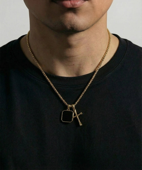 Link N Lock® Black Acrylic Octagon and Cross Pendant with 24 inch Round Box Chain