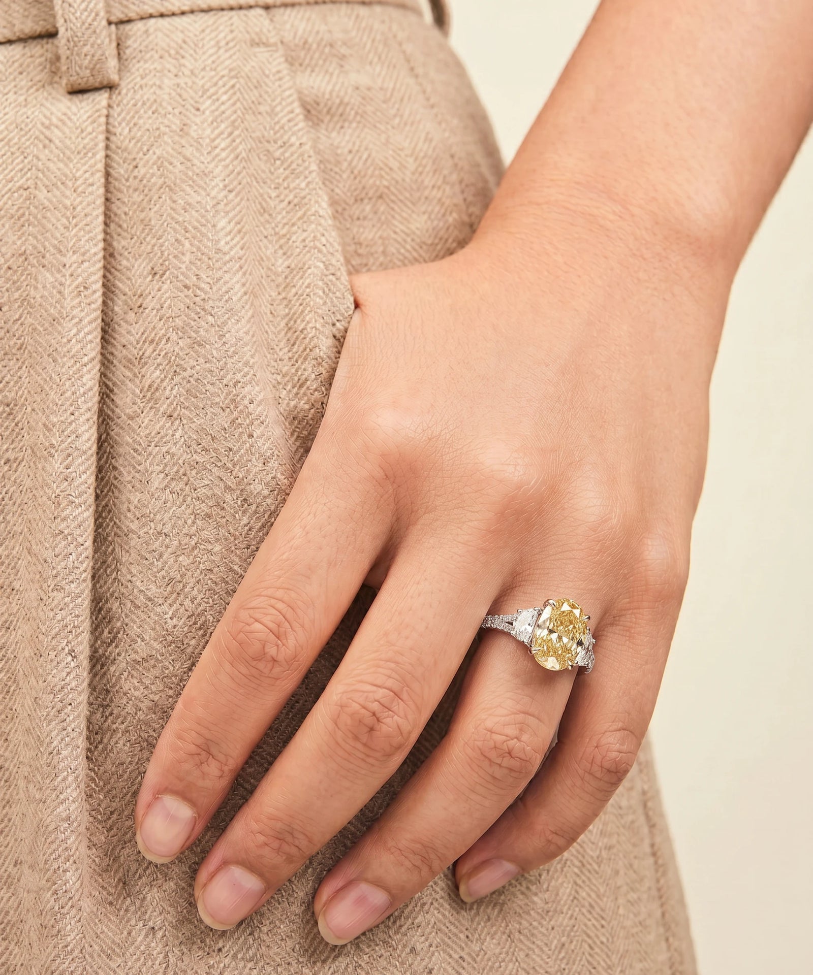 Ovani® Lab-grown Yellow Diamond Oval Bridal Ring -  6.58 Ct. T.W.