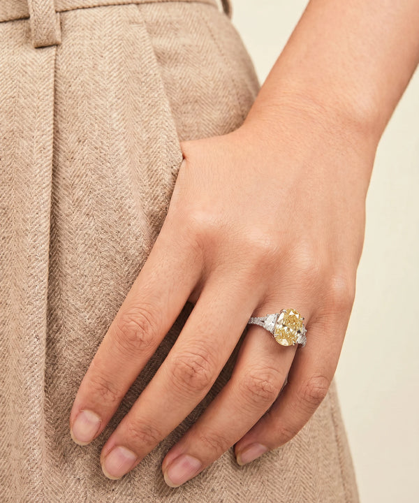 Ovani® Lab-grown Yellow Diamond Oval Bridal Ring -  6.58 Ct. T.W.